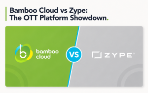 Bamboo Cloud vs Zype comparison graphic with green Bamboo Cloud panel and gray Zype panel separated by a VS badge.