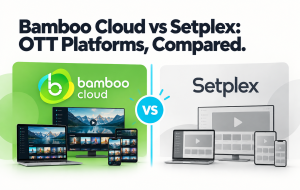 Bamboo Cloud vs Setplex editorial comparison graphic with two branded panels and a VS medallion.